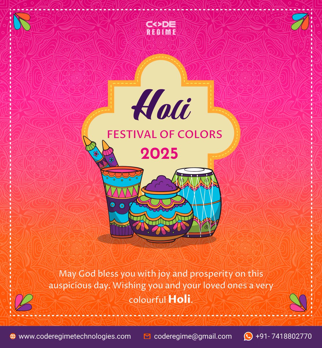 RegimeCode's tweet image. #holi2025viral #HoliCelebration #HolikaDahan2025  #coderegimetechnologies  #HoliVibes #HoliSpecial  #officecelebrations #techholi #Tecnología #JoyfulHoli  #Happiness #love #Peace #GrowTogether #HoliHai