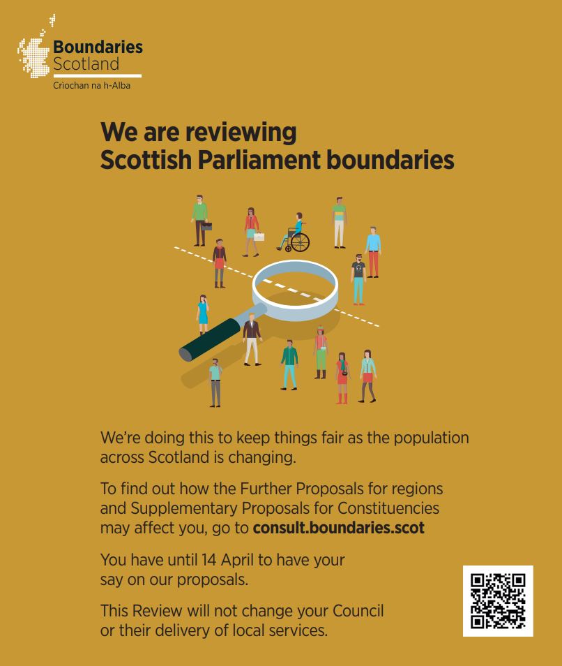 As part of the 2nd Review of Scottish Parliament boundaries we have begun a month long consultation on our Further Proposals for Regions in <a href="/GlasgowCC/">Glasgow City Council</a> and <a href="/SouthLanCouncil/">South Lanarkshire Council</a> and Supplementary Proposals for Constituencies in <a href="/LoveWestLothian/">West Lothian Council</a> 

Take part at consult.boundaries.scot