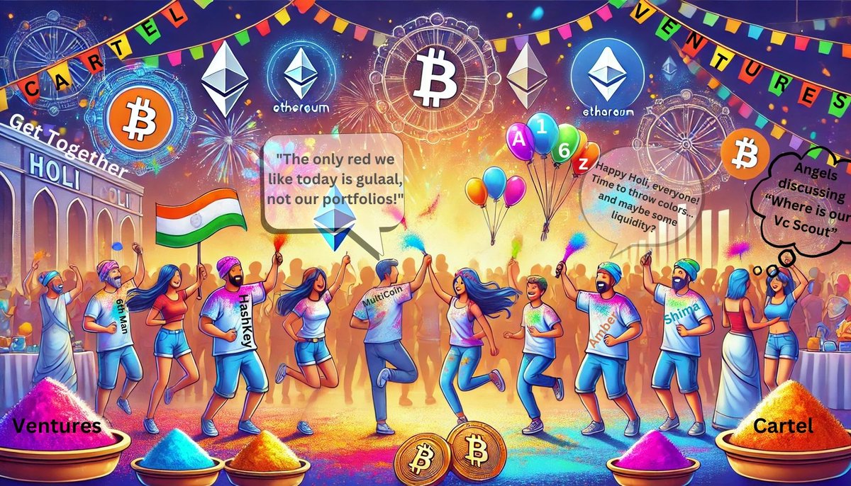 🌸🎨 Happy Holi from Venture Cartel! 🎨🌸

Wishing our investor community a colorful &amp; prosperous Holi! Just as colors blend, may our journey in crypto be filled with unity, trust &amp; endless opportunities
<a href="/HashKey_Capital/">HashKey Capital</a> @multicoincap <a href="/ambergroup_io/">Amber Group</a> <a href="/shimacapital/">Shima Capital</a> <a href="/6thManVentures/">6MV</a>
