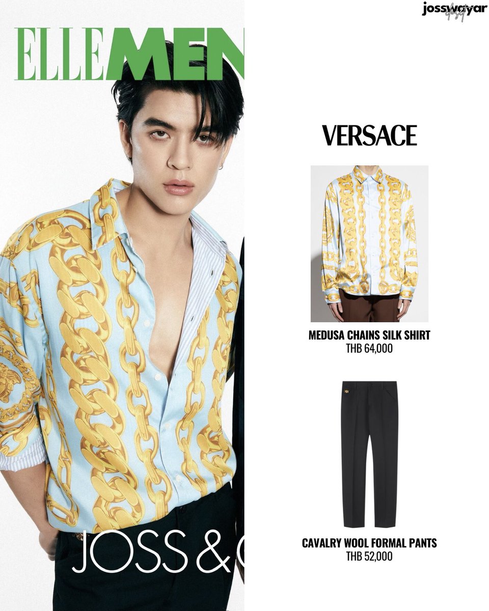 dmdream's tweet photo. ( 14.03.25 ) Joss Wayar - #ELLEMENVoicesJossGawin

👔👖 Vesace
- Medusa chains silk shirt
- Cavalry wool formal pants

#JossCloset #JossWayar 
#Vesace #VesaceThailand 
#ELLEMENThailand https://t.co/6NNoM7xbmp