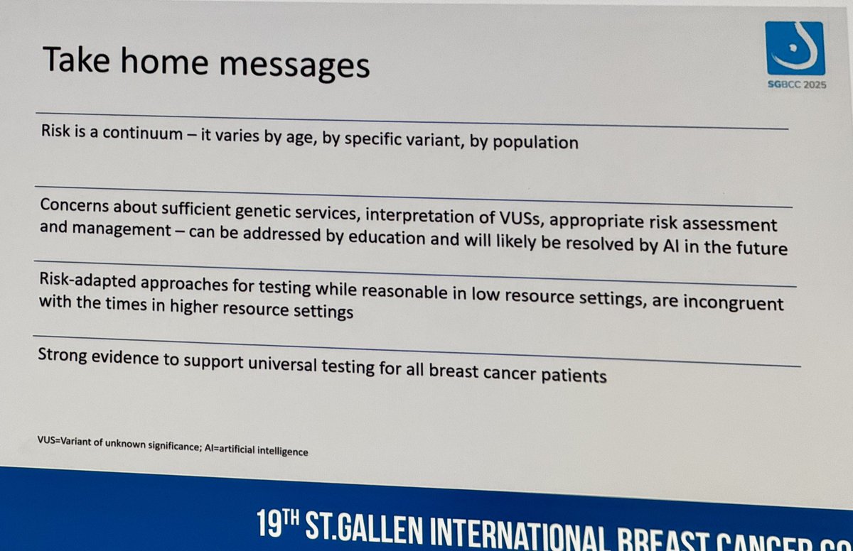 Universal testing for BRCA 1 BRCa2 and PALB2 all BC cases. Knowing the mutation translates to better outcomes.