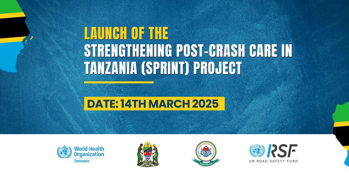 WHO Tanzania (@who_tanzania) on Twitter photo Happening now📌
We’re launching the #SPRINT Project in 🇹🇿 to strengthen post-crash care and save lives.
This project funded by <a href="/UN_RSF/">UNRSF – UN Road Safety Fund</a> will enhance the capacity of first responders & hospitals, improve outcomes for road traffic injury victims and support the global goal to Happening now📌
We’re launching the #SPRINT Project in 🇹🇿 to strengthen post-crash care and save lives.
This project funded by <a href="/UN_RSF/">UNRSF – UN Road Safety Fund</a> will enhance the capacity of first responders & hospitals, improve outcomes for road traffic injury victims and support the global goal to