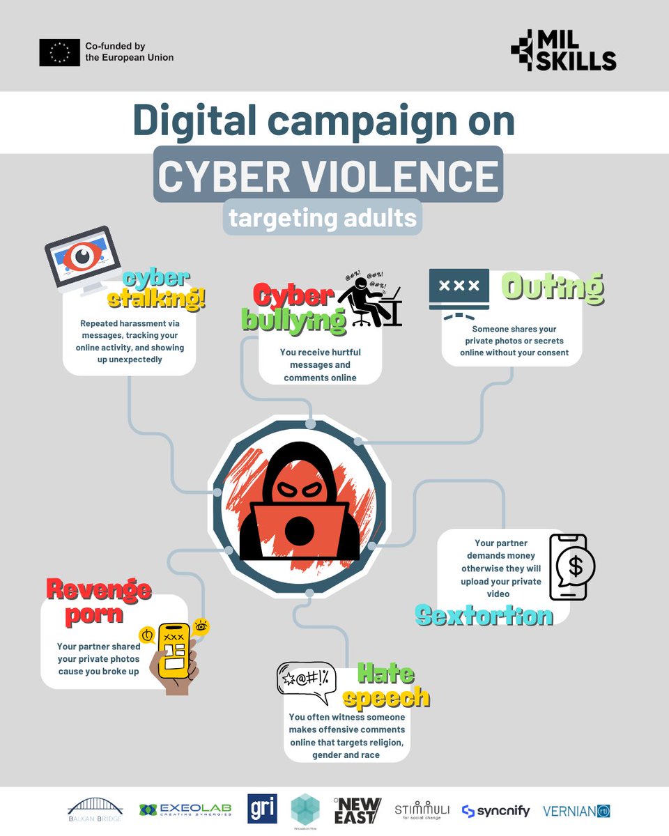 🚨 Cyber Violence is real, and it’s happening online every day! 🚨 #MILSKILLS #ErasmusPlus Our  project is raising awareness on cyber violence targeting adults and how Media &amp; Information Literacy can help combat it.📍 Stay tuned for updates! #medialiteracy #digitalsafety