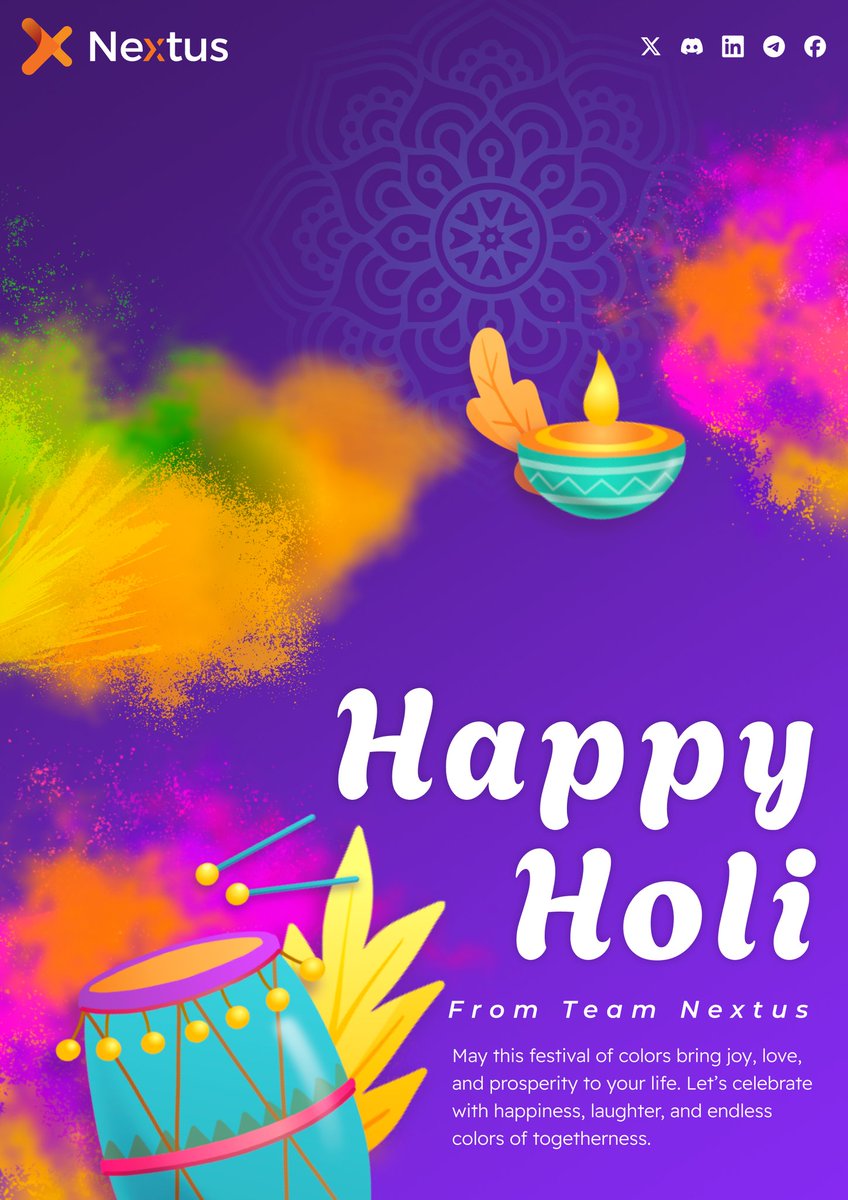 NextusExchange's tweet photo. 🌸✨ Rang Barse with Nextus! ✨🌸

It's time to paint the world with innovation, collaboration, and endless possibilities! 🎨

 Wishing you and your family a festival filled with color and joy.

Happy Holi from all of us at Nextus! 

#HoliFestival #Nextus #Holi https://t.co/WyRPfNDmYr