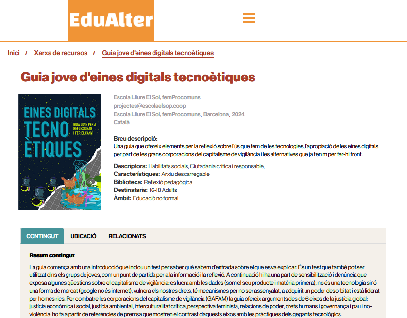 <a href="/femprocomuns/">femProcomuns Coop</a> <a href="/jornalpuntcat/">Jornal.cat</a> <a href="/badalonajove/">Badiu Jove. Servei Juvenil de Badalona</a> <a href="/mas_fonollar/">masfonollar</a> <a href="/EscolaElSol/">Escola Lliure el Sol, sccl</a> <a href="/EscoltesCat/">Escoltes Catalans</a> <a href="/f_ferrerguardia/">Fundació Ferrer i Guàrdia</a> <a href="/FMRPc/">FMRPedagògica</a> <a href="/esplaiscatalans/">Esplais Catalans (Esplac)</a> <a href="/AccioEscolta/">Acció Escolta de Catalunya ⚜</a> <a href="/DiariEducacio/">Diari de l'Educació</a> <a href="/SomConnexio/">Som Connexió</a> Tenim la guia al nostre Banc de Recursos:
edualter.org/ca/recursos/gu… 

Grácies per la feina!!   <a href="/femprocomuns/">femProcomuns Coop</a> <a href="/EscolaElSol/">Escola Lliure el Sol, sccl</a> <a href="/SomNuvolCoop/">SomNuvol.coop</a>