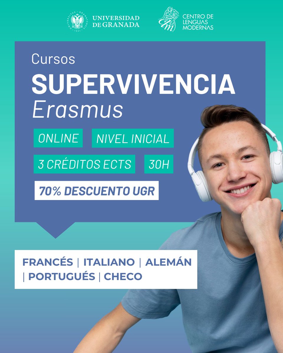 🎒✈️ Erasmus a la vista… ¡Aprende lo básico con un 70% de descuento!

¿Te vas de Erasmus y no dominas el idioma de tu destino? 😱 No te preocupes, tenemos lo que necesitas ⬇️🔥