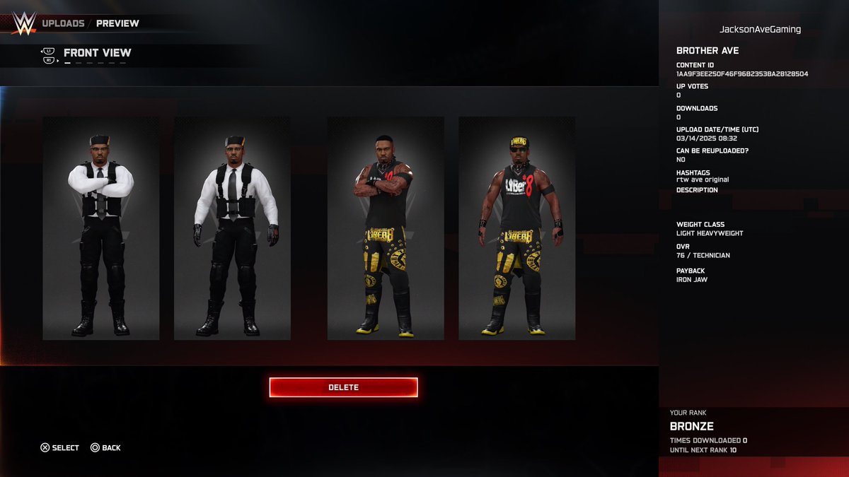 JACKS0NAVE's tweet photo. Jackson Ave (hip hop tribute) 
!nsanity
Brother Ave 
Are all up for download on the CC 
Search tags : Ave , rtw , original #WWE2K25 #PS5 #JacksonAve #CAW #Wrestling #RTW #RTDub #NWF #IWF #Original https://t.co/kWMdltFTKV