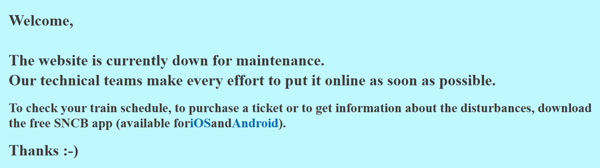 NotRudolf2's tweet photo. @NMBS @SNCB Yeah, that's cute, but the fact that your website is offline has very little to do with cookies https://t.co/Vjtmuay7aK