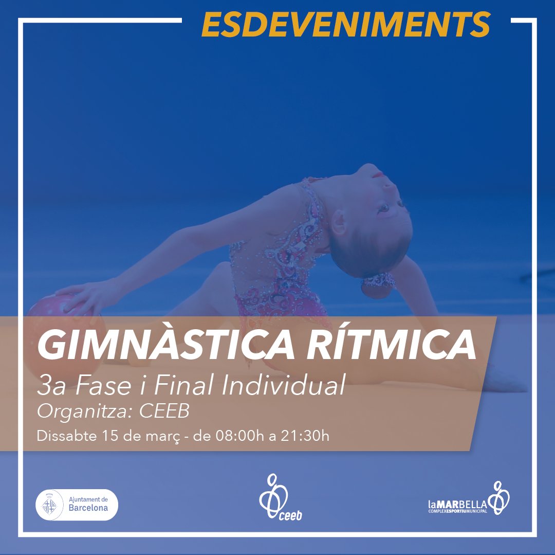 CEM La Mar Bella (@cemlamarbella) on Twitter photo 🤸🏻♀️ Aquest dissabte, la nostra instal·lació acull la 3a Fase i Final Individual de Gimnàstica Rítmica del CEEB
🍀Molta sort, gimnastes!
#CEMLaMarBella #Esportivat #Gimnàsticarítmica #CEEB #Barcelona <a href="/Bcn_SantMarti/">Districte de Sant Martí</a> <a href="/esportcat/">Esports</a> <a href="/EsportsDiba/">Esports Diputació de Barcelona</a> <a href="/BCN_esports/">BCN Esports</a> 🤸🏻♀️ Aquest dissabte, la nostra instal·lació acull la 3a Fase i Final Individual de Gimnàstica Rítmica del CEEB
🍀Molta sort, gimnastes!
#CEMLaMarBella #Esportivat #Gimnàsticarítmica #CEEB #Barcelona <a href="/Bcn_SantMarti/">Districte de Sant Martí</a> <a href="/esportcat/">Esports</a> <a href="/EsportsDiba/">Esports Diputació de Barcelona</a> <a href="/BCN_esports/">BCN Esports</a>