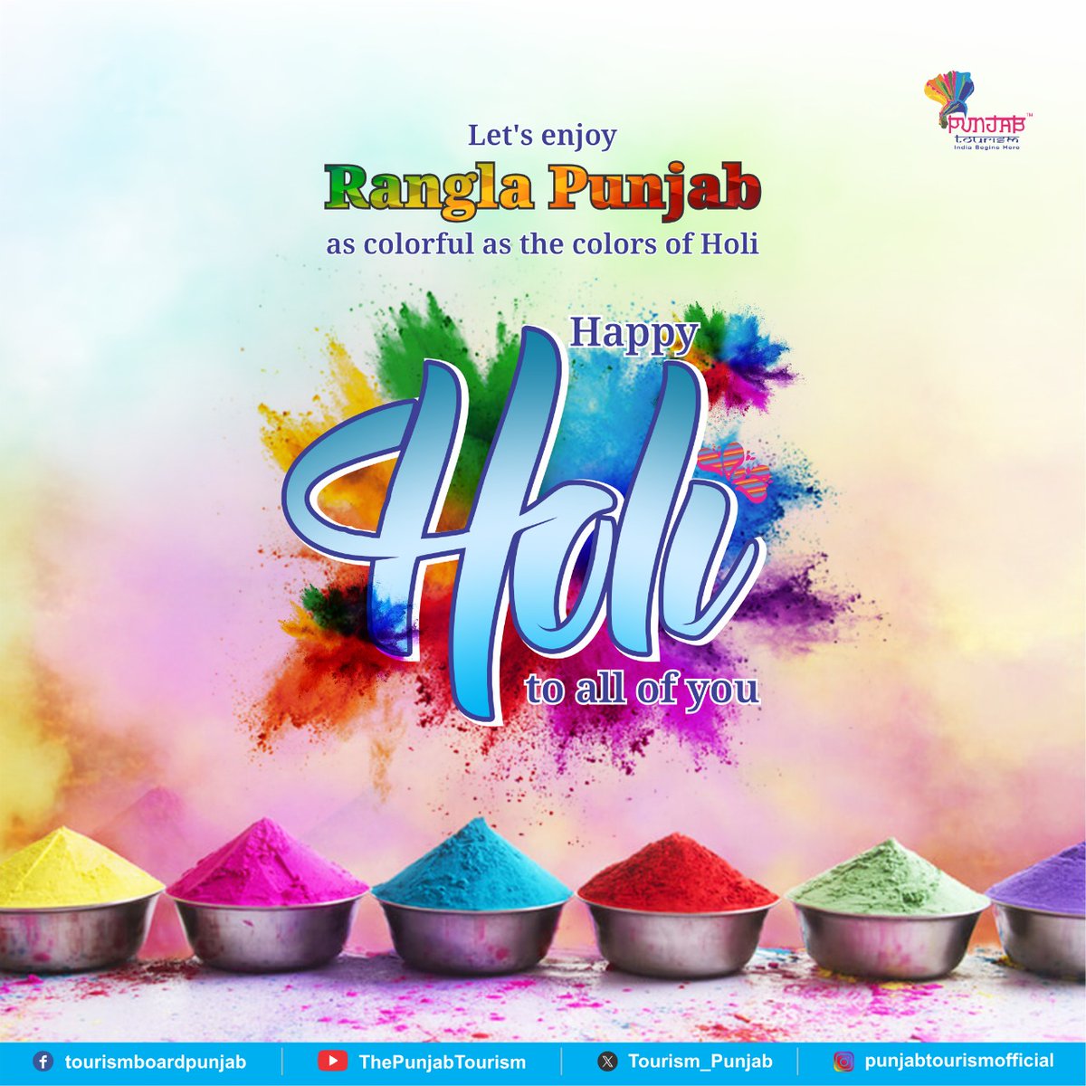 Extending greetings to the residents of Rangla Punjab on the occasion of Holi, a festival of colours. We welcome you here to enjoy the different colours of Rangla Punjab!

#GovernmentOfPunjab #ਪੰਜਾਬ_ਸਰਕਾਰ #PunjabTourism #ExplorePunjab #Holi #FestivalofColors