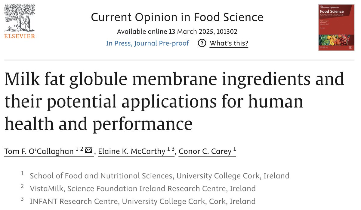 OTomoc's tweet image. First article of 2025 in Current Opinion in Food Science now available with @ElaineMcCarthy_ & @Conor__Carey explores Milk fat globule membrane ingredients and their potential applications for human health and performance
doi.org/10.1016/j.cofs…
@fnsucc @VistaMilk @infantcentre