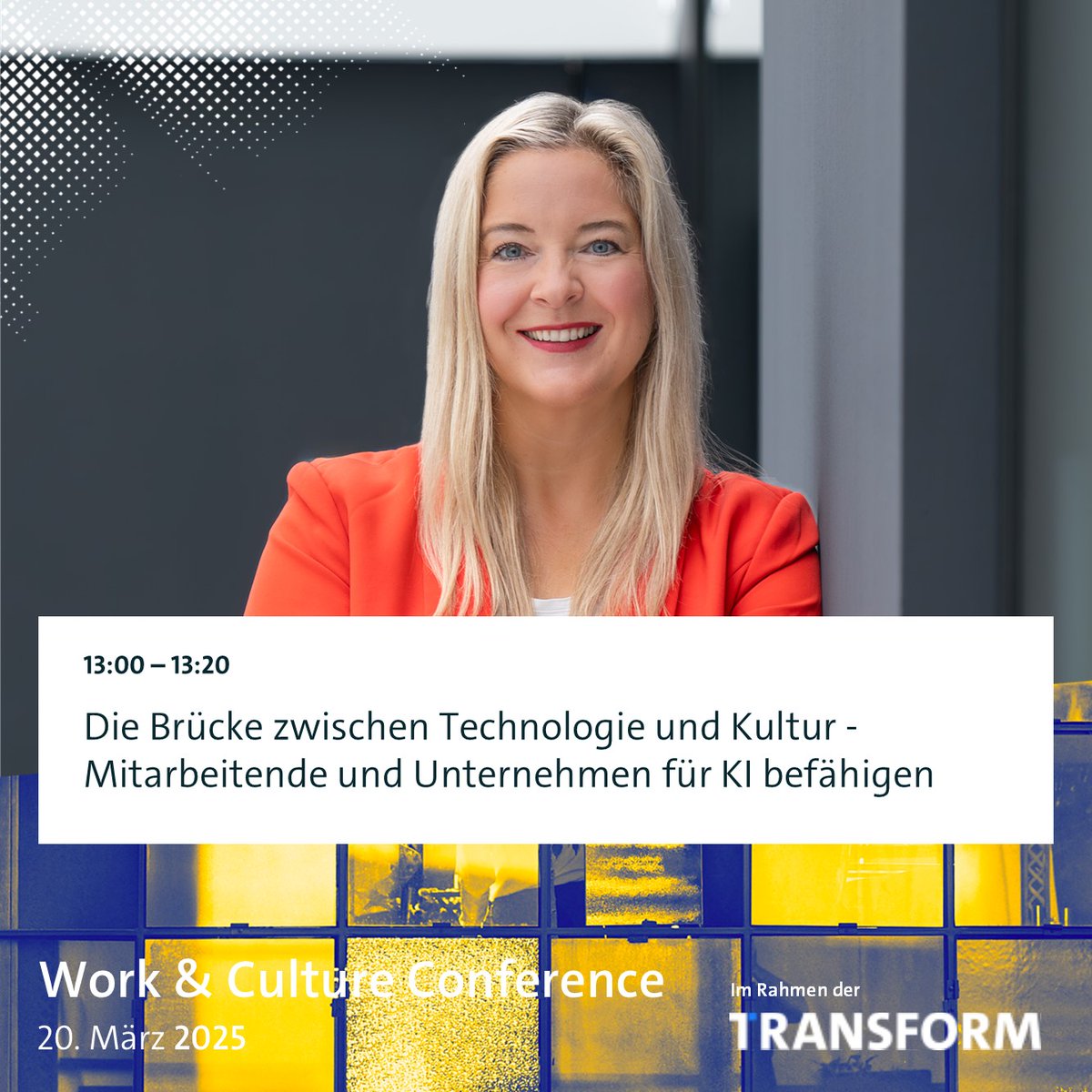 🤖 #KI im Unternehmen braucht mehr als Technologie – sie braucht Kultur!

Dr. Frederike Fritzsche (OTTO) zeigt auf der Work &amp; Culture Conference am 20. März, wie Unternehmen eine offene Lernkultur fördern und KI nachhaltig integrieren.

🎟️ transform.show/unsere-tickets
