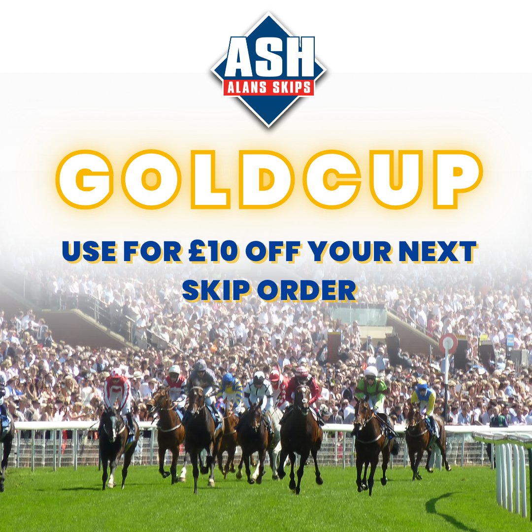 Ready, set, save! 🏇 🏆

Celebrate #GoldCupDay with £10 off your next skip order using code GOLDCUP. Don’t wait, this offer ends Sunday! 📅

alansskips.co.uk/book-a-skip/

#HorseRacing #RacingEvent #Cheltenham #SkipHireCheshire #SkipHireWrexham #SkipHireNorthWest