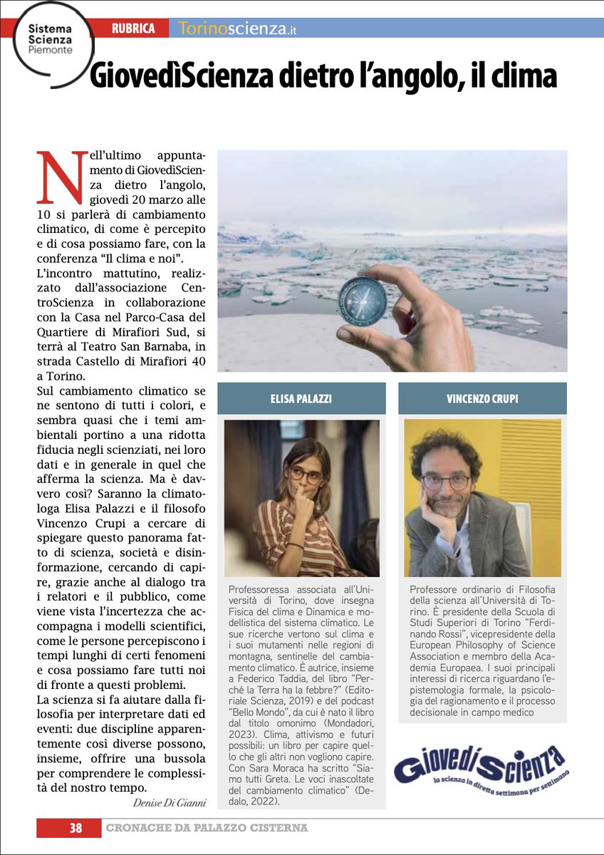 🧬 #torinoscienza 🧬 Sull'ultimo numero di #Cronache, nella rubrica dedicata alla scienza e al #SistemaScienzaPiemonte, parliamo dell'appuntamento <a href="/GiovediScienza/">GiovediScienza</a>  dietro l'angolo con la conferenza "Il clima e noi"