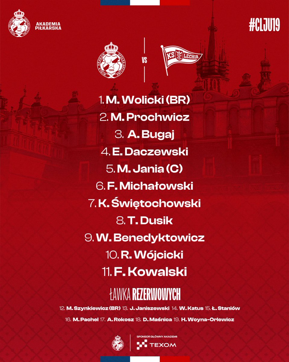 Czas na emocje w Centralnej Lidze Juniorów! Za godzinę podopieczni trenera Karola Nędzy podejmą w Myślenicach rywali z Lechii Gdańsk. Prezentujemy skład wybrany na to spotkanie 🔥✊🏻
