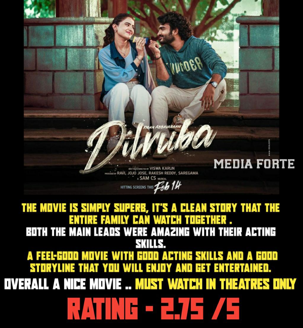 #Dilruba movie is simply superb, It's a clean story and the entire family can watch together.Both the main leads were amazing with their acting skills and a feel-good movie with good storyline that you will enjoy and get entertained🔥

Rating:-2.75/5💥💥🤌

#DilrubaInTheatersNow