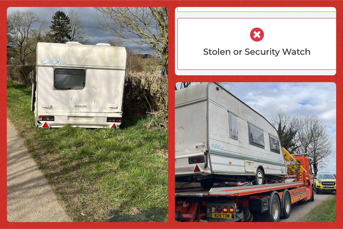 Abandoned #caravan reported to us.  On attending details checked on #CRiS database and Stolen back in 2004 !!!!  <a href="/CrouchRecovery/">Crouch Recovery</a> <a href="/cris/">Cris</a>