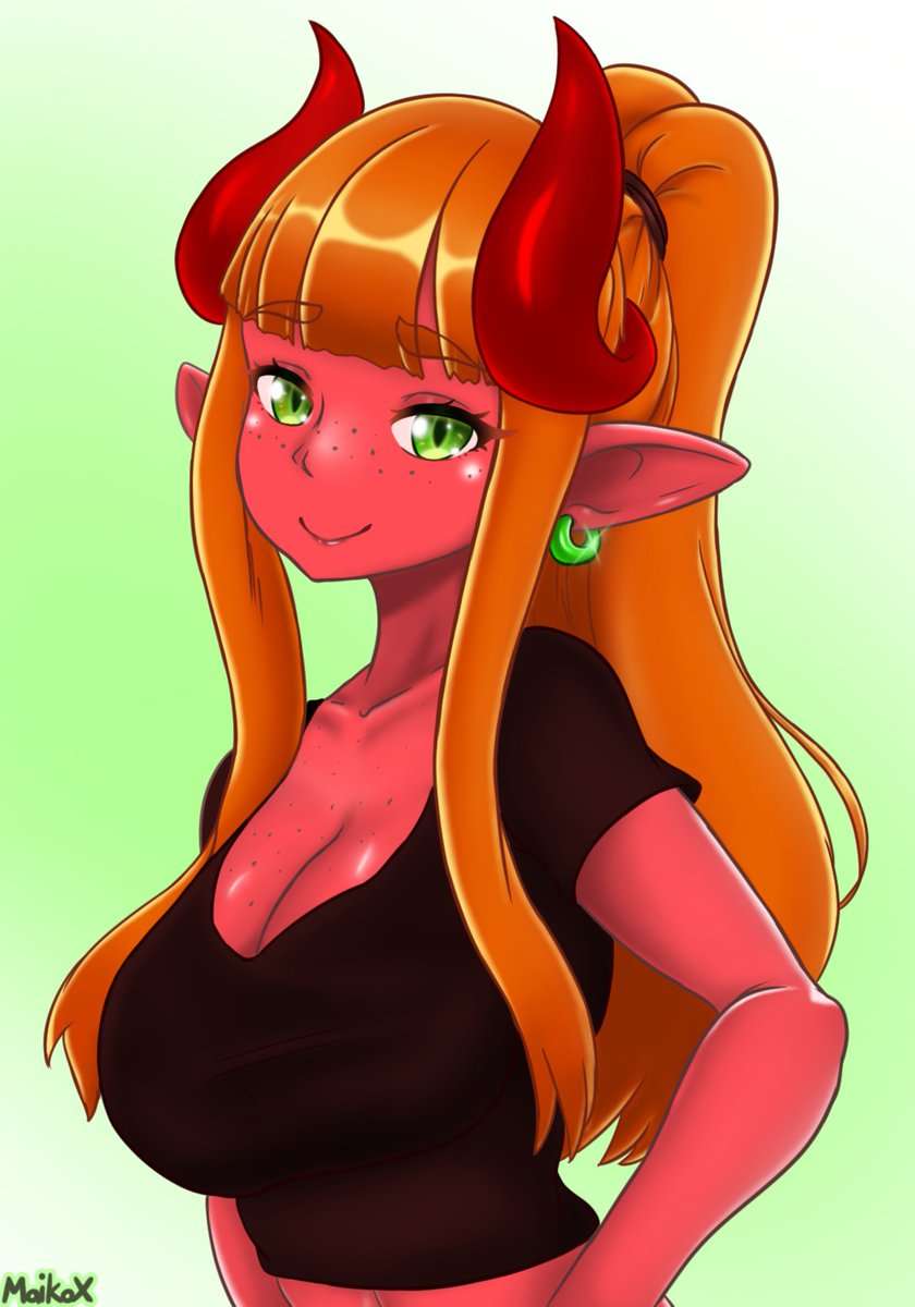 Pigtails and Ponytail.
(Wants pigtails like her little sister)
#originalcharacter #succubus