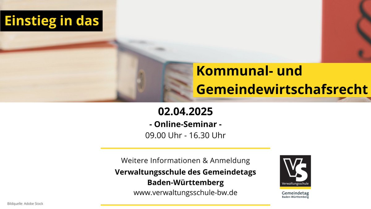 In dem Seminar unserer Verwaltungsschule bekommt Ihr einen Einstieg in das Kommunal- und Gemeindewirtschaftsrecht. 
Mehr Informationen und Anmeldung unter verwaltungsschule-bw.de/veranstaltunge…