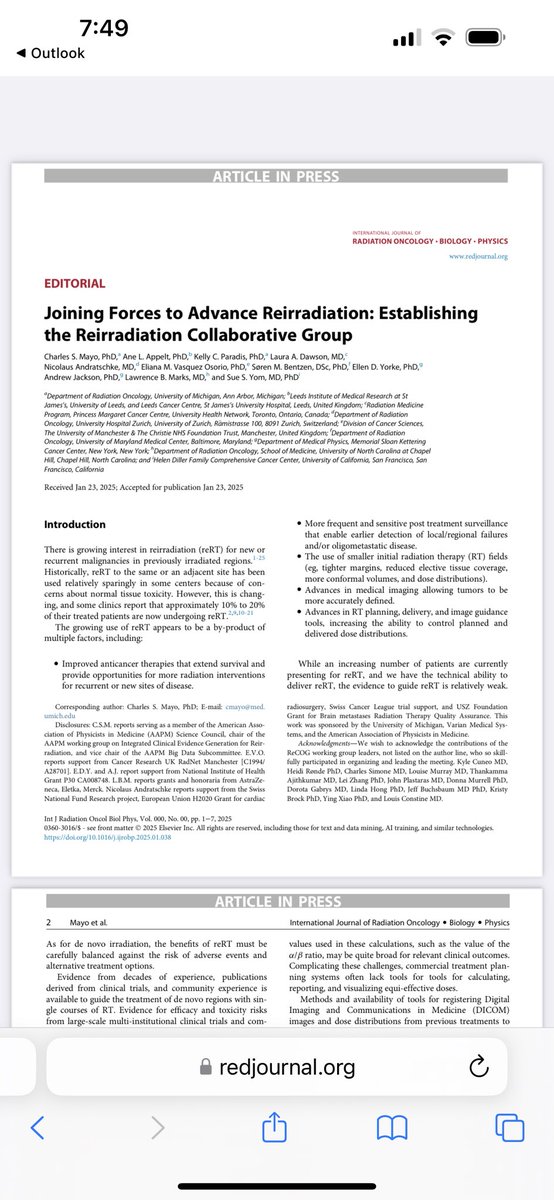 Daniel Chang (@dan_changmd) on Twitter photo Fabulous editorial in <a href="/IJROBP/">IJROBP - The Red Journal</a> on ReCOG, the 1st meeting of experts focused on the challenge of reirradiation. Definitely worth a read. Congrats to those who made this happen! Great work lies ahead! (CARO)(COMP) <a href="/ASTRO_org/">ASTRO</a> <a href="/UMichRadOnc/">UMich Rad Onc</a> <a href="/ESTRO_RT/">ESTRO</a> <a href="/aapmHQ/">American Association of Physicists in Medicine</a>
redjournal.org/article/S0360-… Fabulous editorial in <a href="/IJROBP/">IJROBP - The Red Journal</a> on ReCOG, the 1st meeting of experts focused on the challenge of reirradiation. Definitely worth a read. Congrats to those who made this happen! Great work lies ahead! (CARO)(COMP) <a href="/ASTRO_org/">ASTRO</a> <a href="/UMichRadOnc/">UMich Rad Onc</a> <a href="/ESTRO_RT/">ESTRO</a> <a href="/aapmHQ/">American Association of Physicists in Medicine</a>
redjournal.org/article/S0360-…