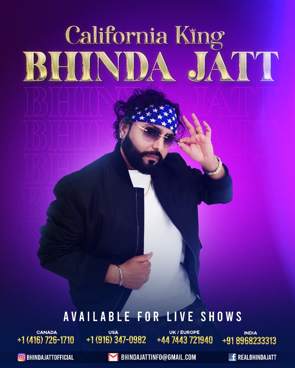 𝐂𝐀𝐋𝐈𝐅𝐎𝐑𝐍𝐈𝐀 𝐊𝐈𝐍𝐆  𝐁𝐇𝐈𝐍𝐃𝐀 𝐉𝐀𝐓𝐓  👑  available for live shows. For all international bookings and inquiries, etc. contact below by phone 📞 or email 📧 

#bhindajatt #californiaking