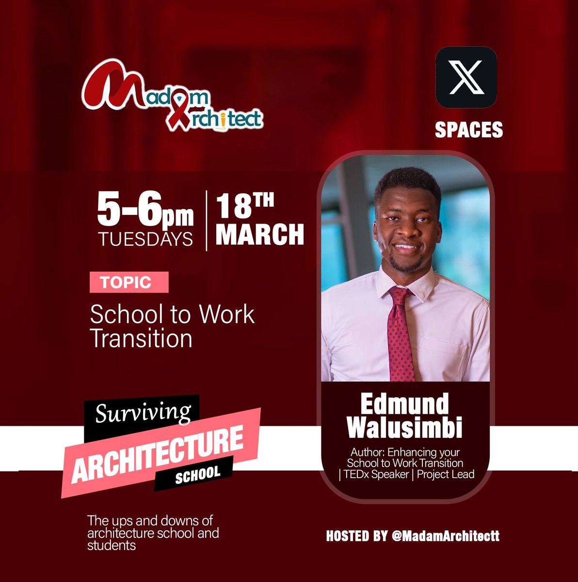 Ruth Namutebi Elizabeth (Madam Architect) (@madamarchitectt) on Twitter photo <a href="/EdmundWalusimbi/">Edmund Walusimbi</a>
1. An author of Enhancing Your School-to-Work Transition
2. TEDx Speaker
3. HR project Lead with the World Food Programme
His journey is one that commenced with an engineering path, and over time transitioned to human resource talent dev't field <a href="/EdmundWalusimbi/">Edmund Walusimbi</a>
1. An author of Enhancing Your School-to-Work Transition
2. TEDx Speaker
3. HR project Lead with the World Food Programme
His journey is one that commenced with an engineering path, and over time transitioned to human resource talent dev't field
