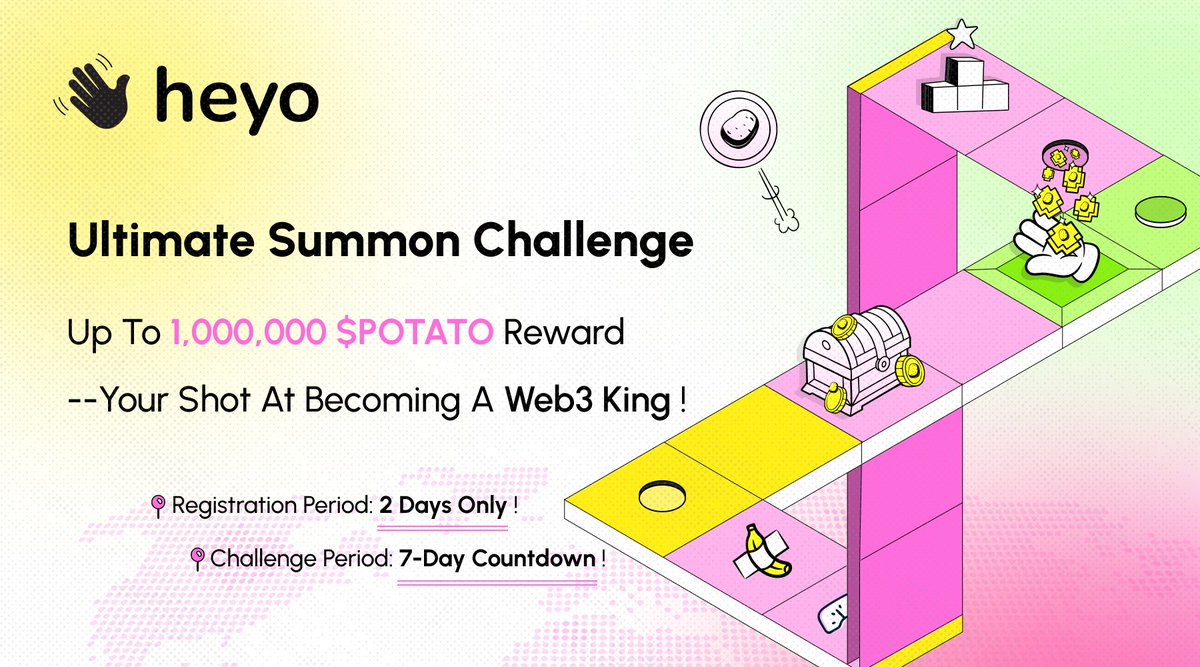 🚀 Heyo’s Ultimate Referral Challenge – 100W $POTATO Up for Grabs! 💰🔥

Think you’ve got what it takes? Invite 15 friends in 7 days and unlock the lucky airdrop! 🎁 You could win anywhere from 50W to 100W $POTATO!  Let's sprint to the Million Chart Season！！

📌 Registration