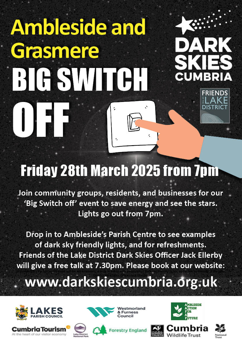 Friends of the Lake District (@friendsoflakes) on Twitter photo ๐ญโจ๐ Ambleside & Grasmere Big Switch Off next Friday 28 March
Join community groups, residents, & businesses switching off the lights to save energy & see more stars. Lights out from 7pm. @gostargazing @RichDarn1@WandFCouncil <a href="/Sunnysidegh/">Sunnyside Guest House</a>
<a href="/cfds_uk/">Dark Skies UK</a> <a href="/IDADarkSky/">DarkSky International</a> <a href="/kielder_obs/">Kielder Observatory</a> ๐ญโจ๐ Ambleside & Grasmere Big Switch Off next Friday 28 March
Join community groups, residents, & businesses switching off the lights to save energy & see more stars. Lights out from 7pm. @gostargazing @RichDarn1@WandFCouncil <a href="/Sunnysidegh/">Sunnyside Guest House</a>
<a href="/cfds_uk/">Dark Skies UK</a> <a href="/IDADarkSky/">DarkSky International</a> <a href="/kielder_obs/">Kielder Observatory</a>