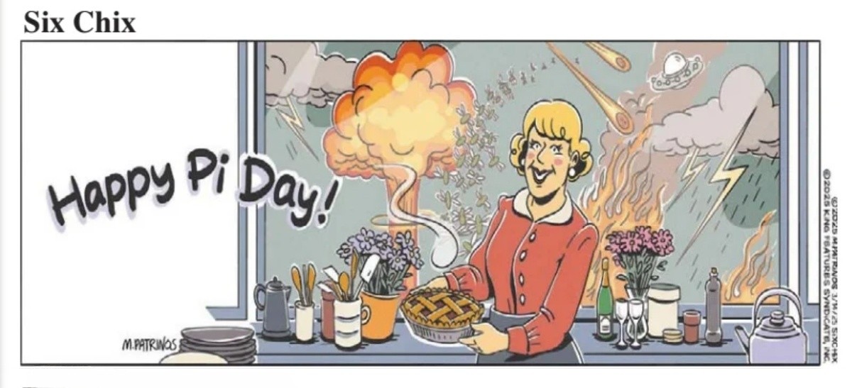 joemccjoe's tweet photo. As it is #PiDay2025, this made me smile, today's 'Six Chix' by Maritsa Patrinos.
#Cartoon #SixChix https://t.co/NtcxLqKP7s