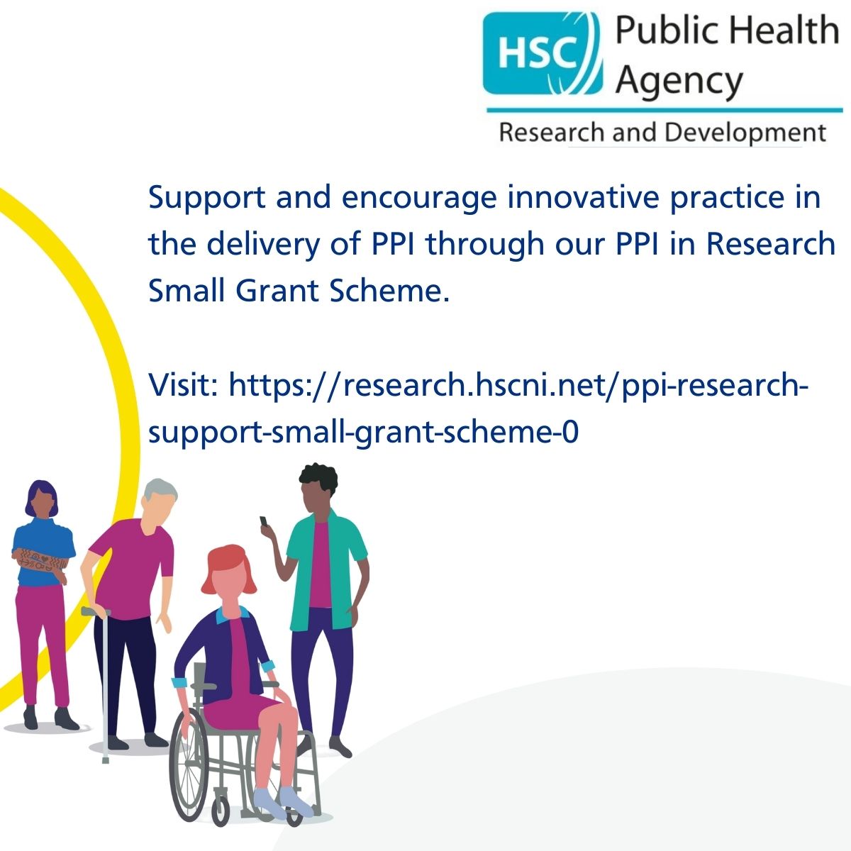 ✨#HSCRandD supports and encourages #PPI!✨
 
If you're a Researcher, Health Care Professional or #PPI representative working in Health and Social Care Research in Northern Ireland, why not take a look at our 'PPI in Research Support Small Grant Scheme': 

research.hscni.net/ppi-research-s…