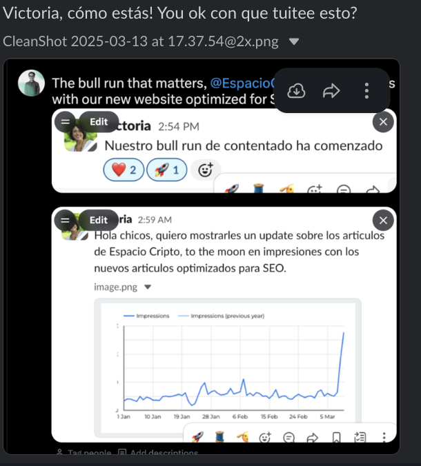 victoria_olsina's tweet photo. Nothing hits like a client flexing their SEO wins unprompted after two weeks. 🚀 @EspacioCripto
#webseo to the moon https://t.co/nZwNzcS08k