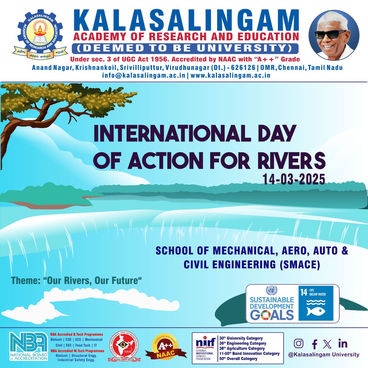 KARE_official's tweet photo. Kalasalingam Academy of Research & Education (KARE) observes the International day of Actions for Rivers insisting the importance of the rivers ! #kalasalingam #rivers #actionforrivers #riversinindia #highereducation #engineering #artscollege #nursing #alliedhealthscience #BPT https://t.co/QHI6RGCoO4
