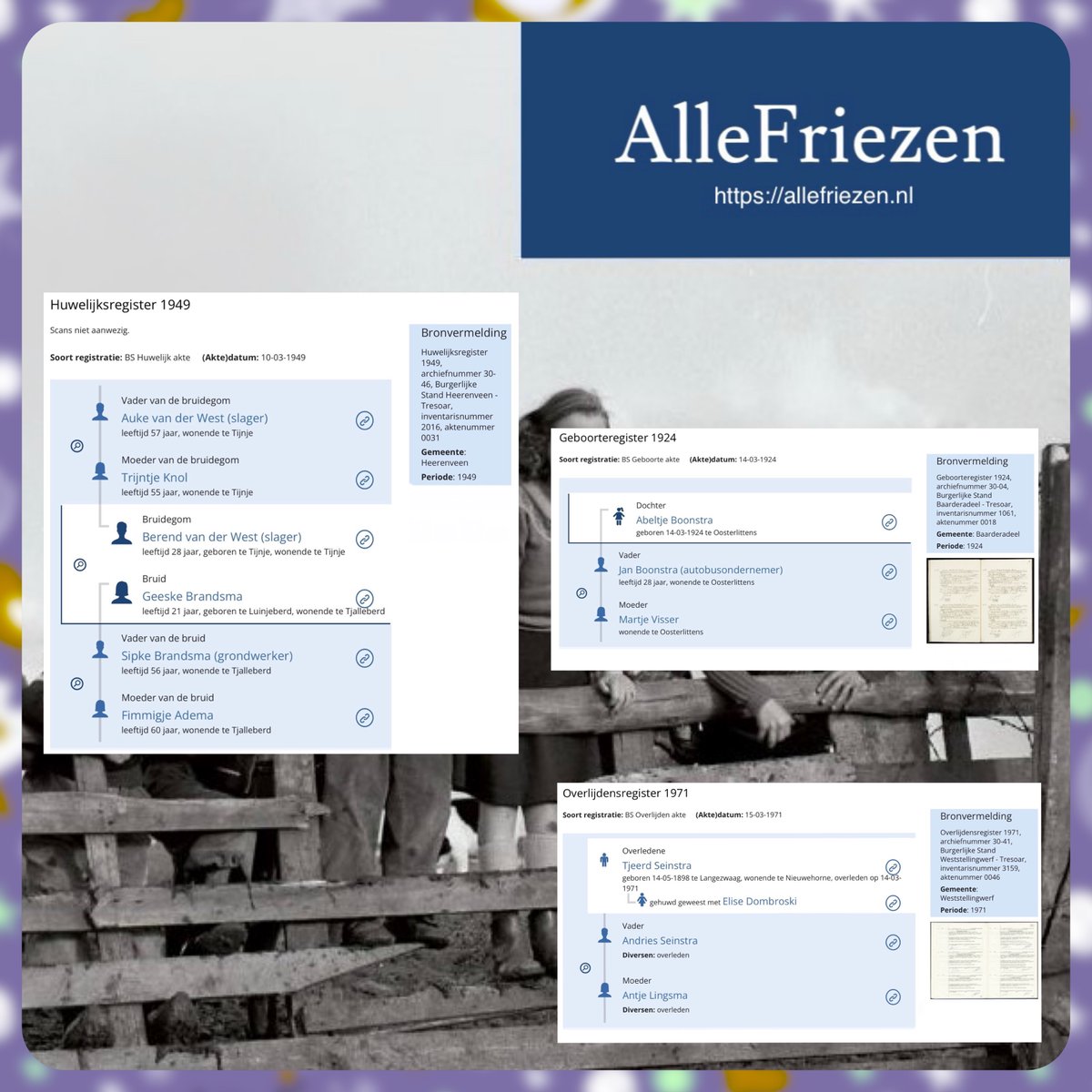 Op 14 maart 1924 werd te Oosterlittens Abeltje Boonstra geboren, dochter van Jan Boonstra(autobusondernemer) en Martje Visser.
#stamboomonderzoek #genealogie #sudwestfryslan