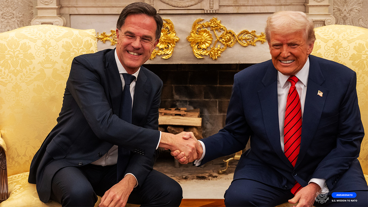 USNATO's tweet image. .@POTUS welcomed @SecGenNATO Rutte to Washington. 

They discussed NATO's strengthened defense, the ongoing situation in Ukraine, and the importance of increased defense spending. They share the same goal: to ensure a secure and prosperous future for all.