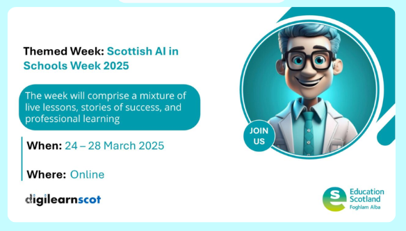 SLC Digital Learning (@slcdigitaled) on Twitter photo Scottish AI in Schools Week
24-28 March 2025
Click the link below to access the wealth of opportunities provided by <a href="/DigiLearnScot/">Digital Learning and Teaching</a> to celebrate Scottish AI in Schools Week!
bit.ly/41HFN6Q Scottish AI in Schools Week
24-28 March 2025
Click the link below to access the wealth of opportunities provided by <a href="/DigiLearnScot/">Digital Learning and Teaching</a> to celebrate Scottish AI in Schools Week!
bit.ly/41HFN6Q