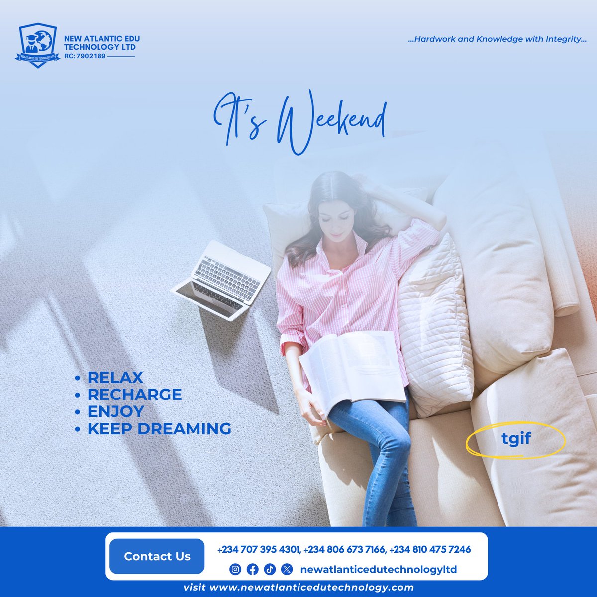 Newatlantic_edu's tweet photo. It’s the Weekend!

Enjoy your weekend, and when you're ready, we’re here to guide you every step of the way! ✈️🌏  

#WeekendVibes
#RelaxAndRecharge
#StudyAbroad
#StayAbroad
#NewAtlanticEdu
#DreamBig
#TGIF
#EducationWithoutBorders https://t.co/SQhFaMG8gK