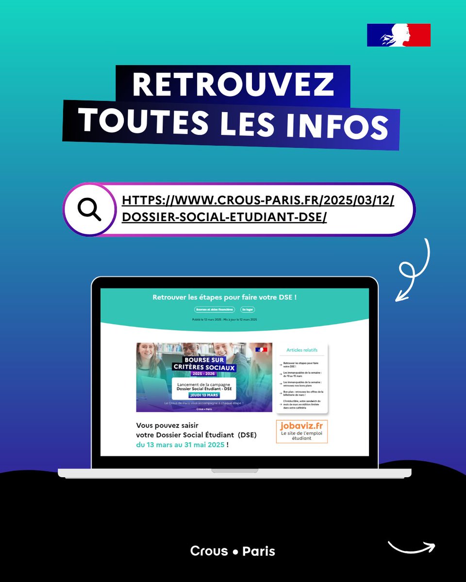 CrousParis's tweet photo. 💡 #Rappel : Le DSE vous permet de faire votre demande de bourse et de logement
 
 👉jedemandemabourse.les https://t.co/vDENFn57Id

#crousparis #FaitesvotreDSE #DSE #bourse #etudiants #vieetudiante https://t.co/utXZsd3PxR