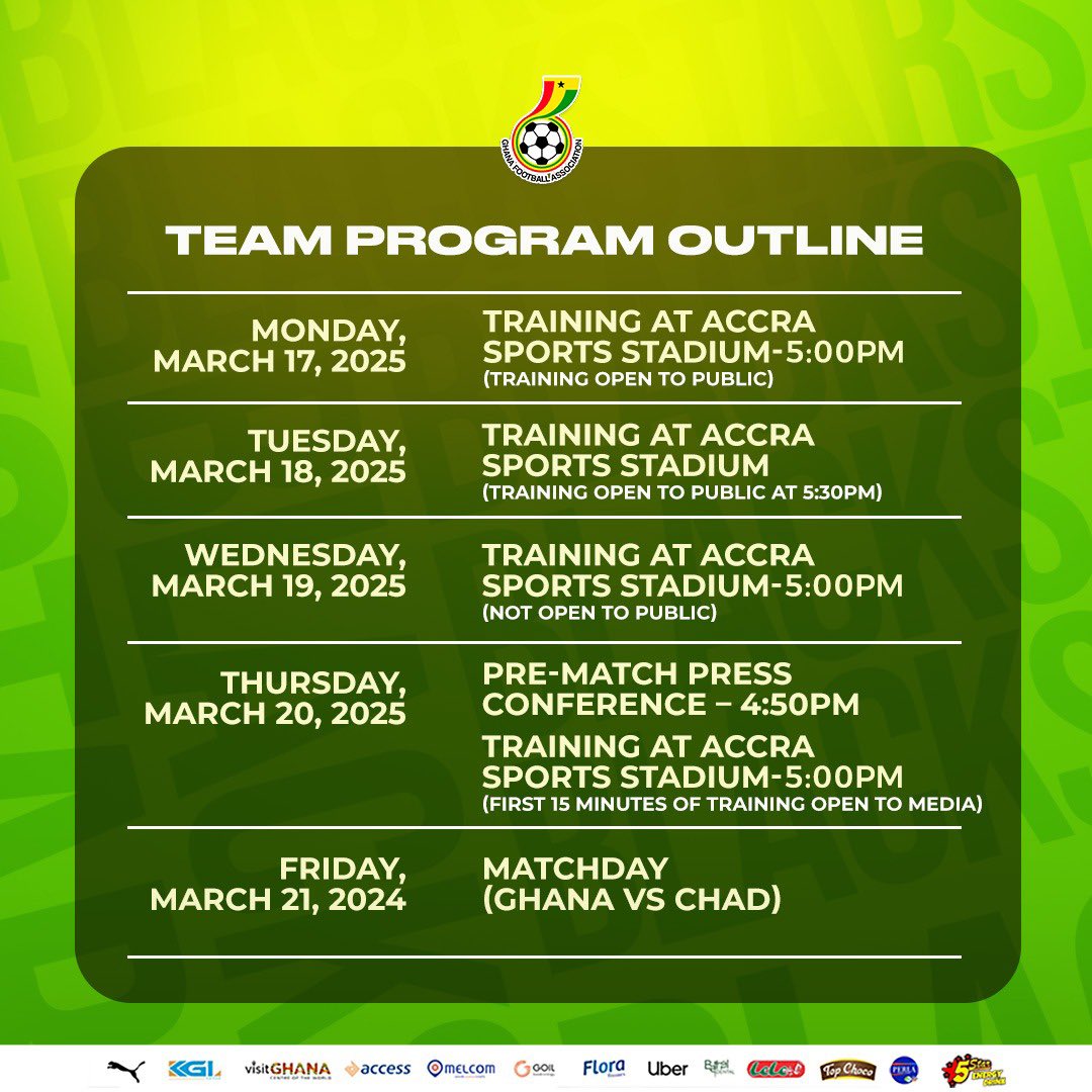 📝 Our schedule ahead of the game against Chad in Accra📍

#BlackStars | #FIFAWCQ