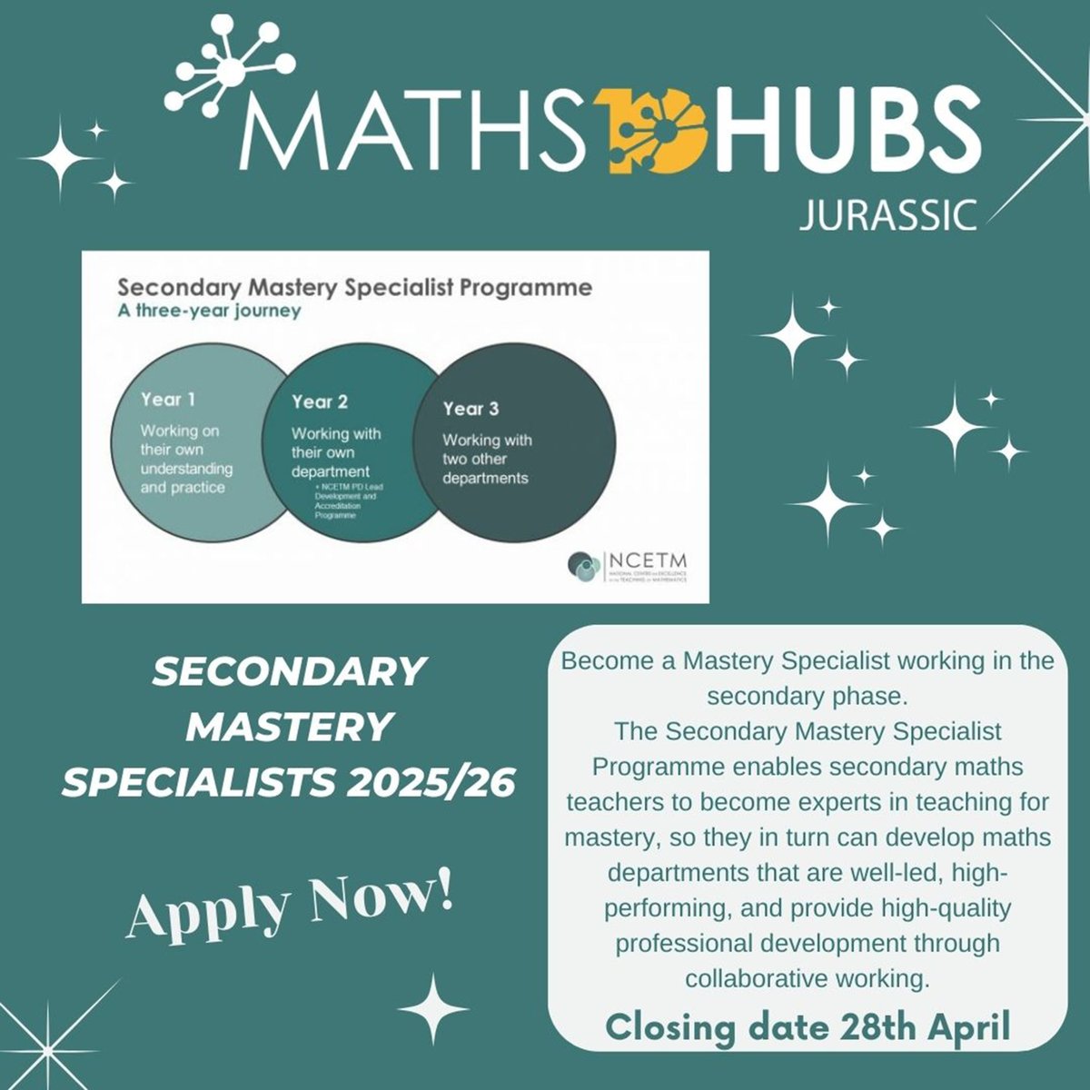 Jurassic Maths Hub (@jurassicmaths) on Twitter photo Become a Secondary Mastery Specialist and help to develop others. Applications for this programme close on the 28th April. bit.ly/4ck1LR8 <a href="/LearningMaths/">Richard Perring</a> <a href="/MathsTeachSolns/">Andy Oldman</a> <a href="/MrsJHawkins2007/">Jane Hawkins</a> <a href="/phil_eadie/">Philip Eadie</a> Become a Secondary Mastery Specialist and help to develop others. Applications for this programme close on the 28th April. bit.ly/4ck1LR8 <a href="/LearningMaths/">Richard Perring</a> <a href="/MathsTeachSolns/">Andy Oldman</a> <a href="/MrsJHawkins2007/">Jane Hawkins</a> <a href="/phil_eadie/">Philip Eadie</a>