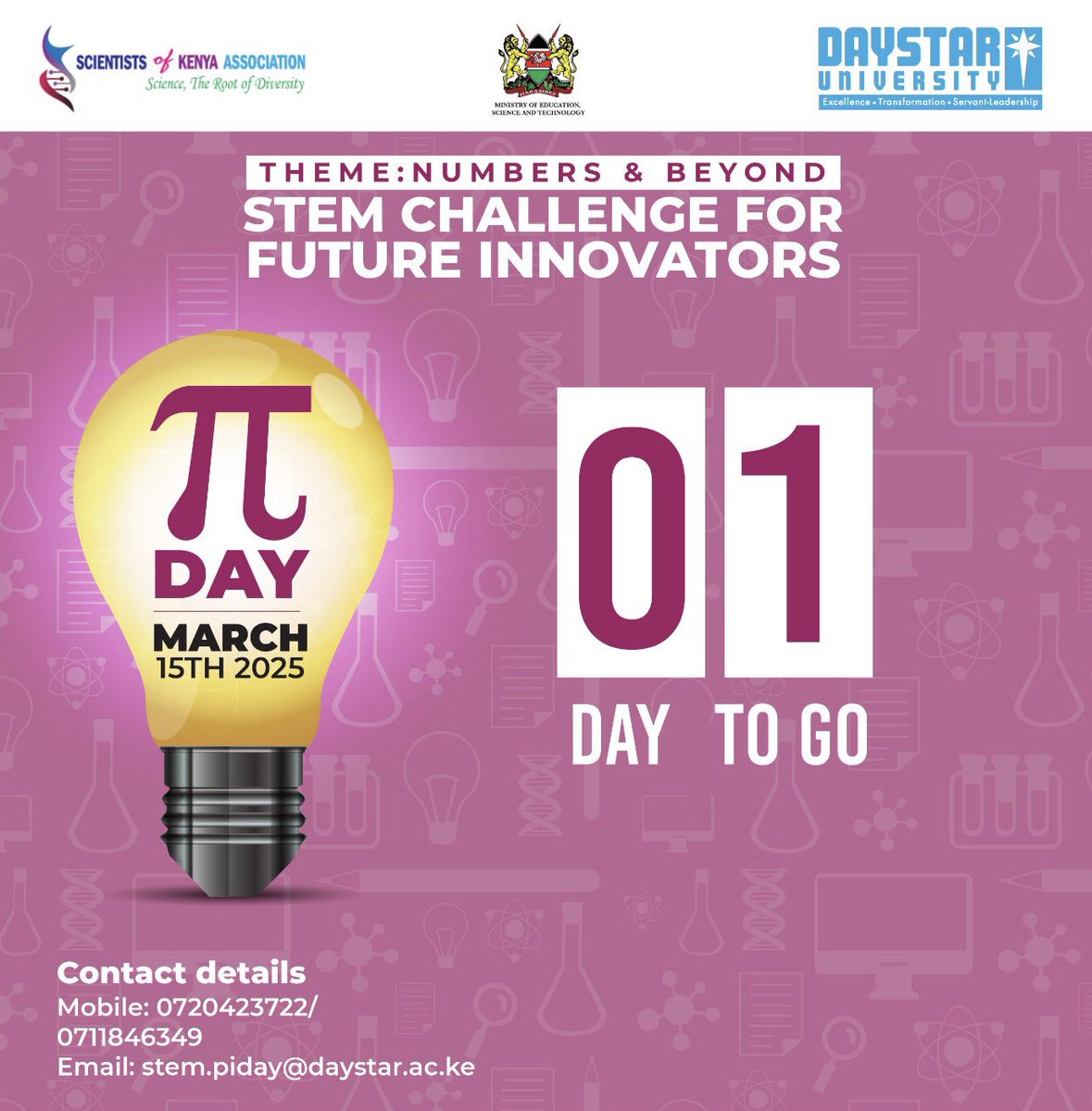 Only 1 day to go until Pi Day! 😃

The wait is almost over—tomorrow, we explore the power of numbers beyond the classroom. Get ready for a STEM challenge like no other! 🔢🚀 

#TheFutureIsSTEM
#FormNiDaystar