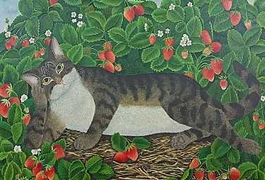 LacyScottKnight's tweet image. Paws down, my absolute favourite lot in tomorrow’s 1000+ lot Home & Interiors auction is this oil painting by Polish artist Magdelena Shummer-Fangor (b.1930) of a tabby cat chilling in a strawberry patch bit.ly/4iKgs32