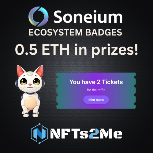 NFTs2Me's tweet image. 🚀 We’re thrilled to join the Ecosystem Campaign by @soneium and bring you an exclusive badge and a chance to win 0.5 ETH in rewards! 🏆

📅 Ends April 1st at 0am UTC

🔗 Learn more &amp;amp; participate: nfts2me.com/soneium-badge

🏆 How to qualify for the Soneium Ecosystem Badge:
ℹ️…