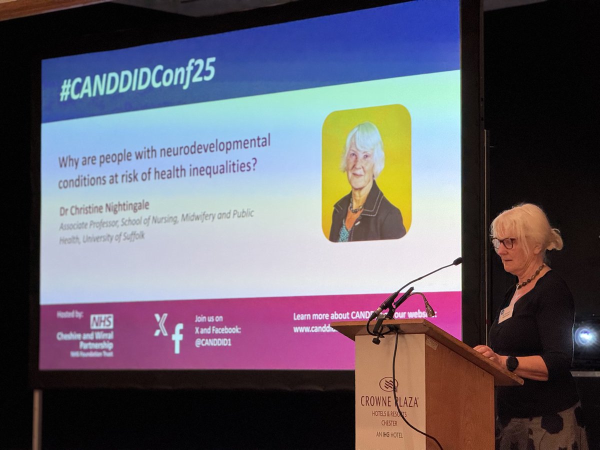 CANDDID (@canddid1) on Twitter photo Dr Christine Nightingale, Associate Professor, School of Nursing, Midwifery and Public Health, <a href="/UniofSuffolk/">University of Suffolk</a> is now on the stage.
Dr Christine Nightingale is answering the question of why people with neurodevelopmental conditions are at risk of health inequalities #CANDDIDConf25 Dr Christine Nightingale, Associate Professor, School of Nursing, Midwifery and Public Health, <a href="/UniofSuffolk/">University of Suffolk</a> is now on the stage.
Dr Christine Nightingale is answering the question of why people with neurodevelopmental conditions are at risk of health inequalities #CANDDIDConf25