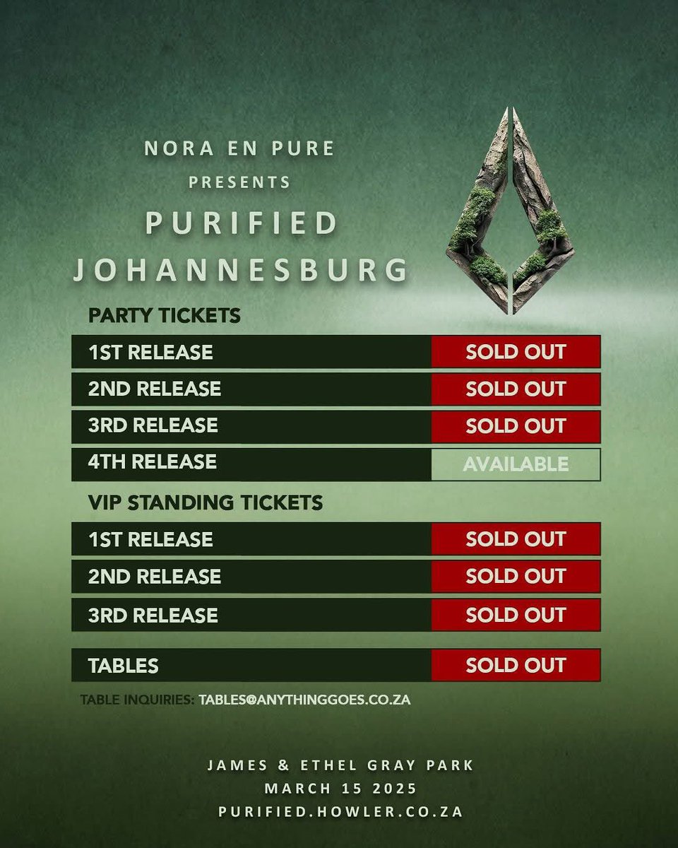 Trancemicsoul (@trancemicsoul) on Twitter photo Joburg! See you tomorrow at James & Ethel Grey Park for <a href="/NoraEnPure/">Nora En Pure</a> presents Purified Johannesburg.
I’m on stage at 13h30 - 14h30.
Remaining tickets available at purified.howler.co.za
#PurifiedJohannesburg Joburg! See you tomorrow at James & Ethel Grey Park for <a href="/NoraEnPure/">Nora En Pure</a> presents Purified Johannesburg.
I’m on stage at 13h30 - 14h30.
Remaining tickets available at purified.howler.co.za
#PurifiedJohannesburg