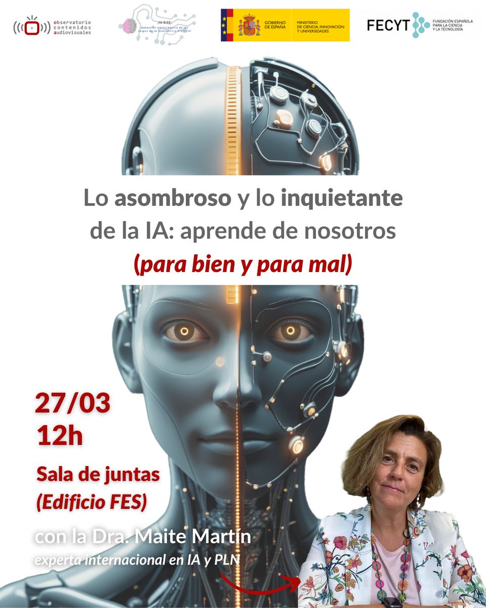 📅 El próximo jueves 27 tendremos con nosotras a la Dra. Maite Martín, catedrática en la <a href="/ujaen/">Universidad de Jaén</a> y experta en IA y PLN con años de experiencia a sus espaldas

🗣️ Nos hablará de estas tecnologías y conceptos asociados como LLM desde un punto de vista divulgativo y accesible 🖥️