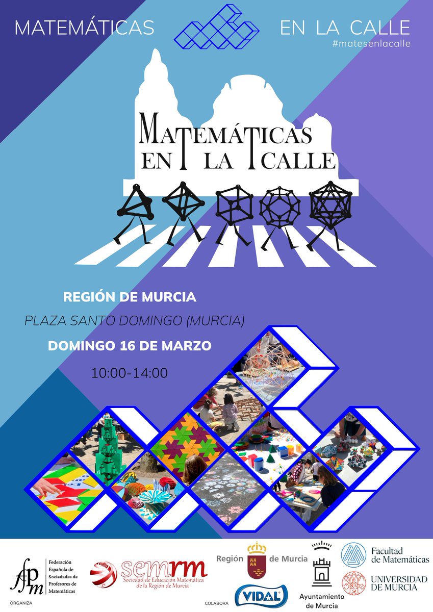 Conmemoramos el Día Internacional de las  Matemáticas sumándonos a 'Matemáticas en la calle', la iniciativa de la Sociedad de Educación Matemática de la #RegióndeMurcia para difundir esta disciplina.

Talleres y actividades el domingo, día 16 de marzo, de 10 a 14 horas en la