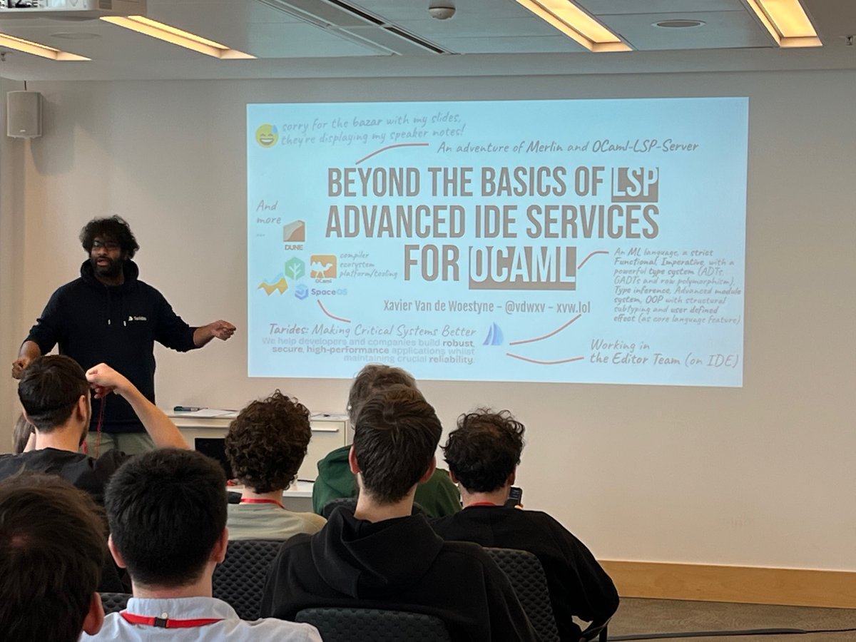 Bob Konferenz (@bobkonf) on Twitter photo .<a href="/vdwxv/">Xavier Van de Woestyne</a> presents on "Beyond the Basics of LSP: Advanced IDE services for OCaml" at #BOBkonf2025 .<a href="/vdwxv/">Xavier Van de Woestyne</a> presents on "Beyond the Basics of LSP: Advanced IDE services for OCaml" at #BOBkonf2025