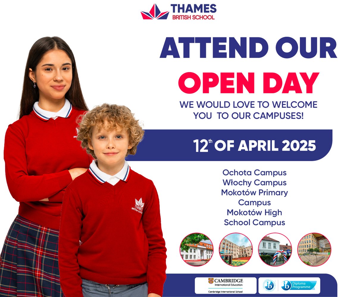 TBS_Warsaw's tweet image. 🧑🏫 Visit our 𝟒 𝐜𝐚𝐦𝐩𝐮𝐬𝐞𝐬 on 𝐎𝐩𝐞𝐧 𝐃𝐚𝐲 at 𝐓𝐡𝐚𝐦𝐞𝐬 𝐁𝐫𝐢𝐭𝐢𝐬𝐡 𝐒𝐜𝐡𝐨𝐨𝐥 𝐖𝐚𝐫𝐬𝐚𝐰! 🎈
📌 Attend our 𝐎𝐩𝐞𝐧 𝐃𝐚𝐲 on 𝐀𝐩𝐫𝐢𝐥 𝟏𝟐, 𝟐𝟎𝟐𝟓 at our first-rate 4 campuses in 🏙️ #Warsaw:
🏫 𝐌𝐨𝐤𝐨𝐭ó𝐰 𝐏𝐫𝐢𝐦𝐚𝐫𝐲 Campus
🏫 𝐖ł𝐨𝐜𝐡𝐲 Campus…