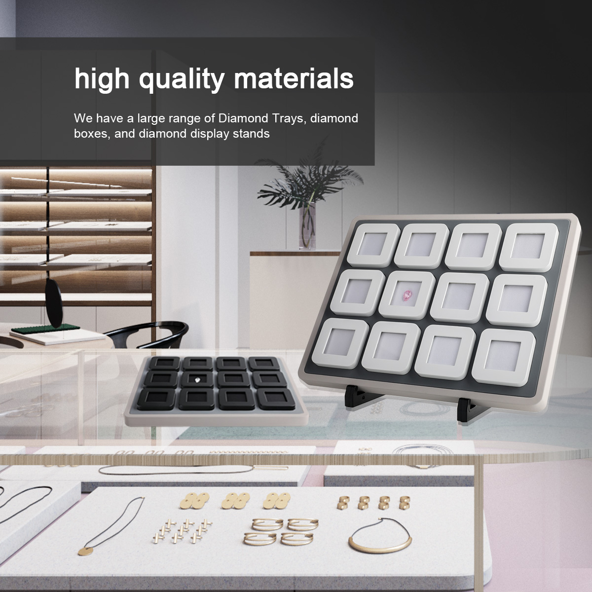 GemtrueUK's tweet image. Deluxe Diamond Boxes in a Luxury Tray Set
Item No.DK21676S-12
Colours: Matte Black/White
Material: Wooden boxes with high-quality acrylic coating
Cushion: Reversible black and white memory foam
Box Size: 66 x 66 x 25mm
Tray Size: 330 x 260 x 23mm
#DisplayBox #elegantstyle