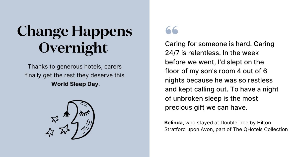 carefreespace's tweet image. ✨ This #WorldSleepDay, we celebrate hotels giving unpaid carers the gift of rest! 💙 Caring 24/7 is exhausting—thanks to our partners, unpaid carers can finally recharge. 💤 #CarefreeBreakmaker